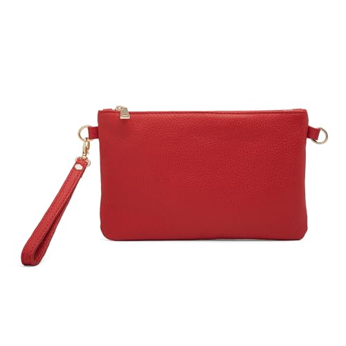 Mauro Pelletteria Pochette Donna con Tracolla Borsa Clutch Donna Elegante in Pelle Morbida Made in Italy Borsa da Polso Modello Mya Rosso