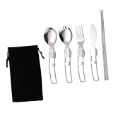 Anneome Edelstahl Outdoor Besteck 5 Stück Mit Faltbarem Gabel Löffel Und Stäbchen...