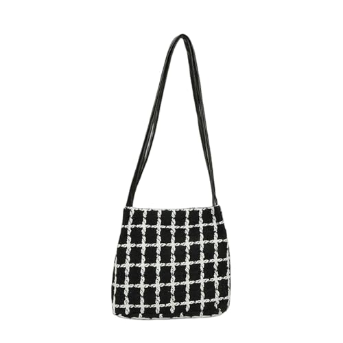 ZCABYBD Bolso Mujer De Viaje Gran Apariencia, Simple Y Atmosférico, Hombro A Cuadros para Mujer, Mano Moda-Negro
