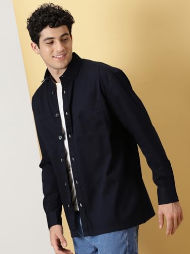 Image of Thomas Scott Men's | Solid | Full Sleeve | Oversized Fit | Cotton Blend | Spread Collar | Casual Shirt