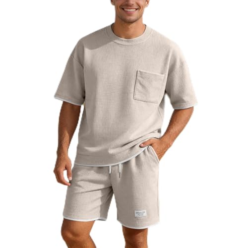 Generico Completo Estivo Uomo 2 Pezzi - Tuta Estiva Casual Per Spiaggia Completi Tute Da Ginnastica T Shirt Manica Corta + Pantaloni Set Leggera Completi Sportivi Magliette Uomo Corta Scollo Tondo