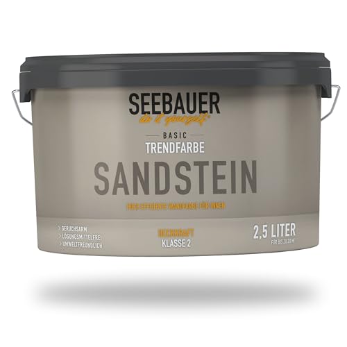 SEEBAUER diy Trendfarbe Beige 2,5L (No. T02 Sandstein) für den Innenbereich - Edelmatte Wandfarbe Beige - Hochdeckende Innenfarbe in Profi-Qualität