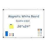 WALGLASS Magnetic White Board, 36' x 24' Double-sides Dry Erase White Board for wall, Hanging or Mounted Whiteboard, Horizontal or Vertical, Silver Aluminium Frame, Home, School, Office, Kitchen