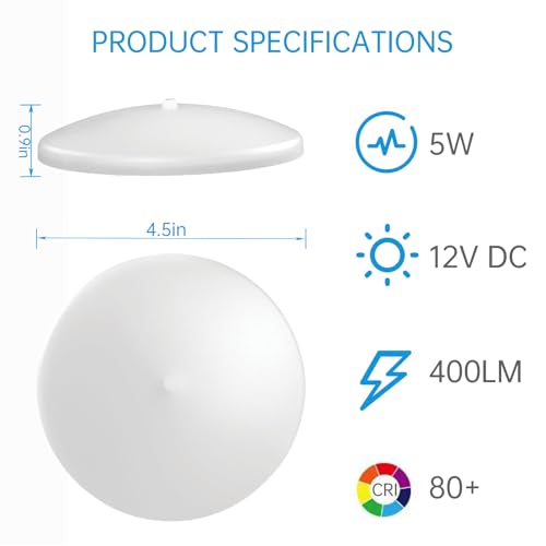 5CCT LED RV Ceiling Lights, 12V DC, 5W, 4.5 Inch, 6 Pack, 2700K-5000K