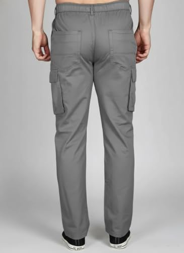 Image of Vogaan Men's Cotton Cargo Pants | Casual Trousers for Men | Comfortable Lower for Men | Breathable Pants with 6 Pockets & Drawstring Elastic Waistband