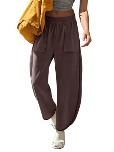 LASLULU Womens Baggy Wide Leg Sweatpants Casual Elastic High Waisted Palazzo Harem Pants with Pockets