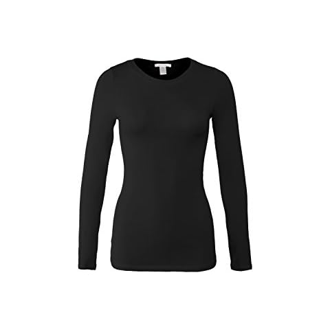 Bozzolo Women's Basic Round Neck Warm Soft Stretchy Long Sleeves T Shirt Black L Cover