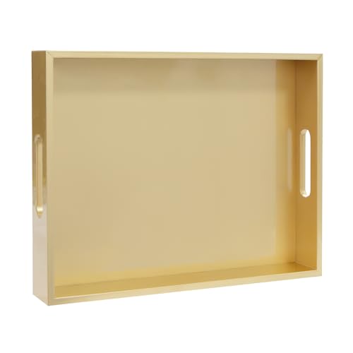 MAONAME Gold Serving Tray with Handles, Wooden Decorative Tray, 15.8