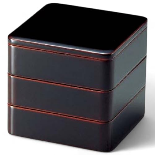 J-kitchens 漆器 重箱 木製 65隅丸 3段 重 溜内朱 (1組) 19cm 木製 お重 お重箱 日本製