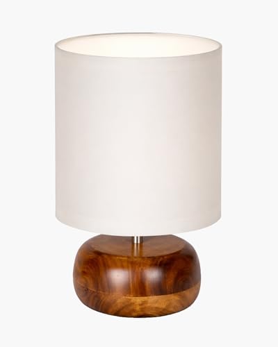 Image of Homesake Handcrafted Wooden Base Table Lamp with Warm Shade, Aara, Bedside Night Light for Bedroom, Living Room, Study Table, Home Decor, Ambient Lighting, (KD Off-White)