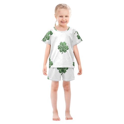 Summer Pajama Set Four Leaf Clover Tile Color Pattern, Short Sleeve Sleepwear Nightwear3