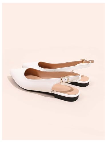 OYOANGLE Women's Slingback Flats Elegant Pointed Toe Ballet Flats with Buckle Strap Work Dressy Shoes4