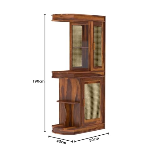 Image of The Attic Jaigarh Bar Cabinet, Hard and Soft Drinks Bar Storage Cabinet, Wine Wisky Scotch, Round Bar for Home, Honey Finish