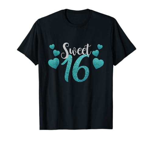 Sweet 16 with Blue Hearts Clothing Teen Girl Birthday T-Shirt