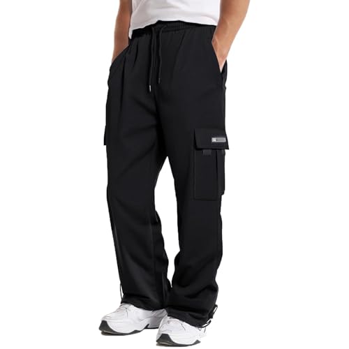 Cargo Sweatpants Baggy Sweat Pants Straight Leg Elastic Waist Lounge Pants Tall Joggers Trousers Multi Pockets