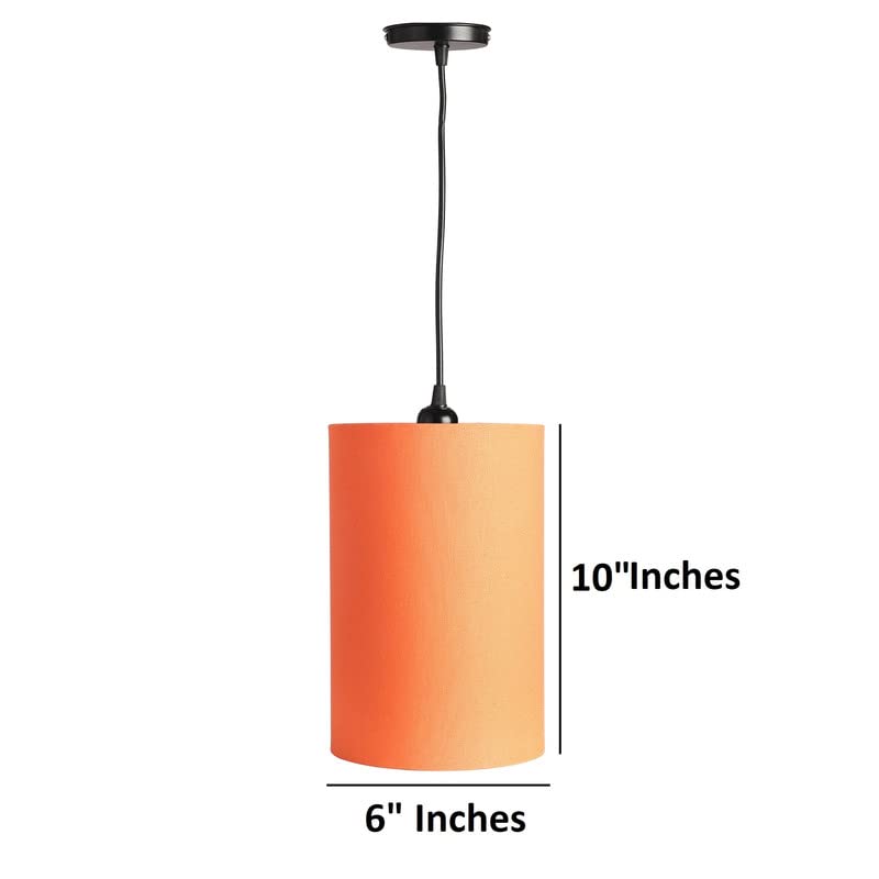 Image of Orange Color, Classic Pendant Cylinder Lamp Shade, Decorative Light Lamp, Hanging Spotlight with Fixture, 40Watts, Black Canopy -: Pack of 1 (6 * 10 Inches)