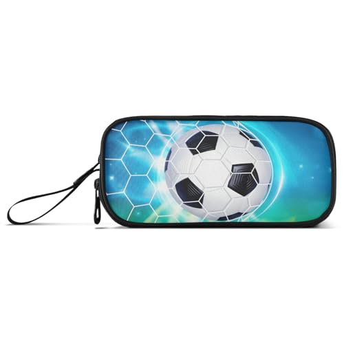 Image of Soccer Football on Field Pencil Case Box Boys Girls Large Pencil Pouch with Zipper Compartments Big Capacity Stationery Pen Bag Organizer for Kids Teens Adults School