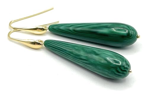 Boucles d'oreilles malachite vert et vermeil précieux de fabrication italienne