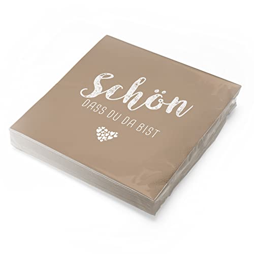 itenga Servietten Schön dass du da bist 30 x 30cm 3-lagig 20 Stück für Kommunion Konfirmation Hochzeit Taufe und andere Feiern (latte macchiato)
