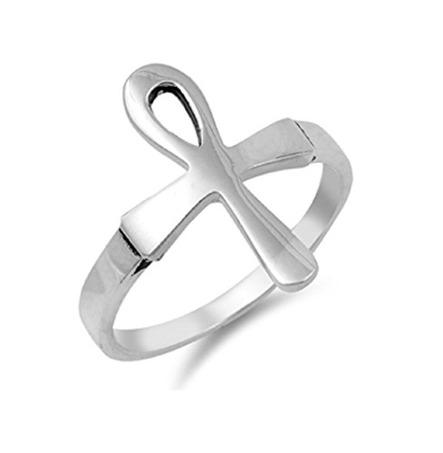 CloseoutWarehouse 925 Sterling Silver Ankh Cross Ring