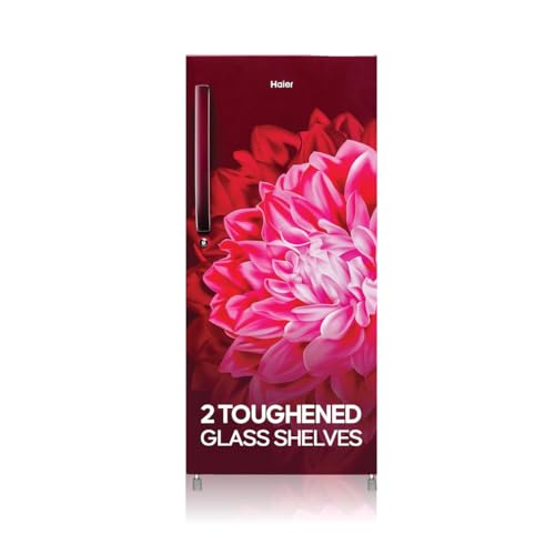 Image of Haier 190L 3 Star Direct Cool Single Door Refrigerator | 3 Toughened Glass Shelves | Fast Ice Making in Just 60 minutes | Large Veg Box| Easy Clean Back (HED-203RD-P, Red Dahelia)