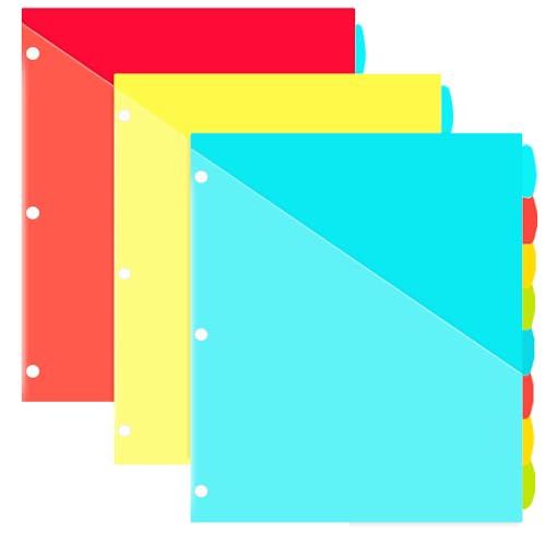 INFUN 8-Tab Plastic Binder Dividers with Front pockets – 3 Sets, Multicolor pocket dividers for 3-Ring Binders, dividers with tabs 24 pcs