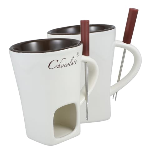 Homoyoyo Set De 2 Tazas De Cerámica para Fondue De Chocolate con Tenedores - Ideal para Derretir Chocolate - Mantequilla Momentos Dulces y Reuniones En Casa