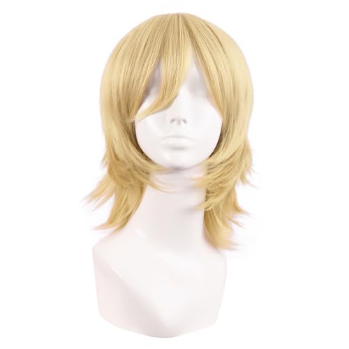MapofBeauty 14 Inch Short Wolf Tail Side Bangs Party Wig, Mixed Golden