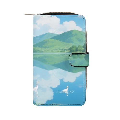 Summer Lakeside View Printed Leather Wallet, Multifunctional Leather Purse, Compact Card Holder Wallet, Pattern Wallet, Travel & Daily Use Wallet