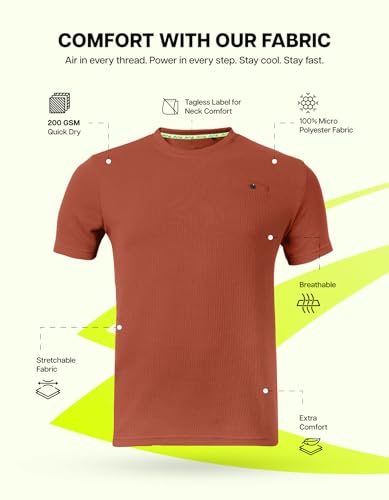 Image of AWG ALL WEATHER GEAR Men Solid Waffle Crew Neck Tshirt | Waffle Knit T-Shirt | Men's T-Shirt | Tees for Man | Textured Half Sleeve T-Shirt's | Tshirt for Men Stylish