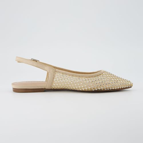 CUSHIONAIRE Women's Lark Rhinestone Mesh Slingback Flat with Adjustable Buckle, +Memory Foam, Wide Widths Available4