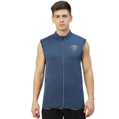 Image of TECHNOSPORT Men's Solid Slim Fit Sleeveless Fleece Regular Jacket