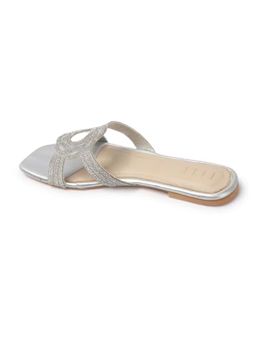 Image of ELLE Women's Stylish Comfortable Embellished Cutout Detail Flat Sandals