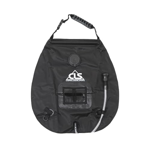 Solar Camping Shower Bag, Portable 5 Gal/20L Outdoor Shower Bag Upgraed Rotary Switch Shower Head, Thermometer, Storage Bag (Black)