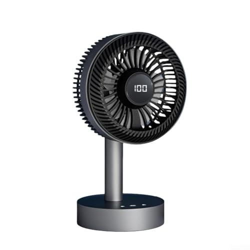 Aprilsunnyzone Ventilador de escritorio ajustable, con 100 velocidades, oscilante recargable para el hogar, oficina, pantalla digital, 8 x 13 x 24 cm, monitor fácil (negro)