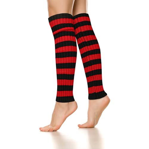 Image of Benefeet Striped Leg Warmers for Women & Girls - Ribbed Knit Soft Colorful Long Warmers for 80s 90s Dance Party
