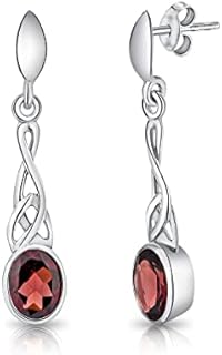 DTPSilver - 925 Sterling Silver Drop/Dangle Butterfly backs Earrings - Trinity Knot - Celtic Collection - Various Natural Gemstones