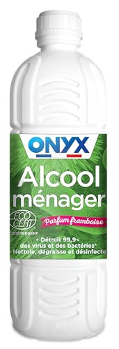 Onyx - Alcool Ménager Parfum Framboise - Désinfectant, Dégraissant, Nettoyant Multi-Surfaces & Multi-Usages - Ecocert - 100% d'Ingrédients d'Origine Naturelle - Fabrication Française - 1L