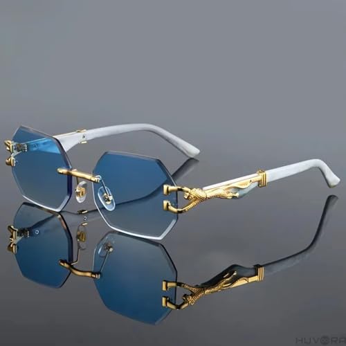 Image of Designer Hexagon Rimless UV Protection Sunglasses for Men Women Stylish - Spotted on YoYo Honey Singh - Anti Glare Retro Rectangle Gradient Leopard Shades Party Goggles