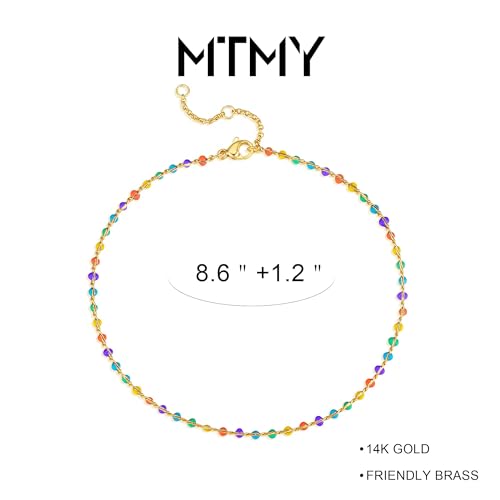 Image of MTMY Gold Anklets for Women 14K Gold Plated Tiny Bead Anklet Colorful Tassel Foot Chain Dainty Adjustable Cute Summer Beach Boho Anklets Jewelry Gift