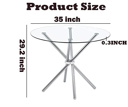 Nopurs Round Glass Kitchen Table - Clear Tempered Glass Table Top, Chrome Legs - 35.4" Inch Leisure Table Kitchen Furniture For Small Space, Apartment #TOP1