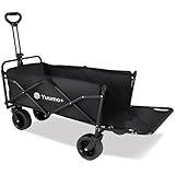Yuumo+ キャリーワゴン 【大容量280L｜耐荷重250kg】 アウトドア キャンプ ワゴン 長物対応 後部展開 極太17cmタイヤ ワンタッチ折りたたみ式 スリム収納 600D生地 ボトルポケット付き キャンプ・BBQ・釣り・旅行・運動会・買い物・ゴミ出し ブラック
