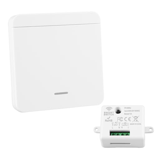 Interruptor de Luz Inalámbrico, 10A 240V 433MHz Interruptor con Transmisor Receptor de Seguridad Rf, Kit de Interruptores de Luces Inalámbricas para Lámpara 1500W, Sin Cableado, Fácil Instalación