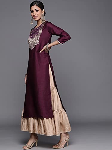 Image of INDO ERA Polyester Solid Calf Length Straight Kurta for Women (IEIEI3974)