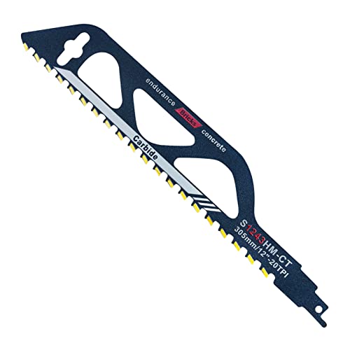 Yeelan Lame de Scie Sabre, Lames de Scie à Pierre Scie Sabre, Lame de Scie au Carbure Accessoires pour Béton Cellulaire, pour Couper la Pierre Claire, le Bois, la Brique Rouge(305mm/S1243HM)