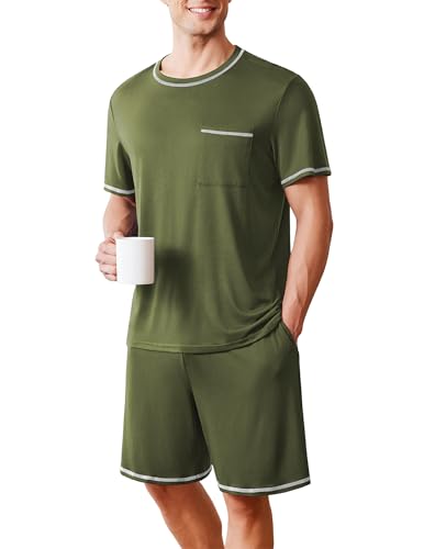 Image of Ekouaer Men's Pajamas Set Casual Short Sleeve Shirts and Shorts Soft 2 Piece Loungewear With Pockets