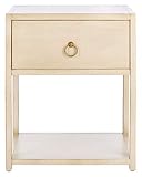 SAFAVIEH Home Collection – Yudi Antique White & Gold 1-Drawer Nightstand with Shelf, Classic Accent Table for Bedroom Storage, Fully Assembled (NST9201B)