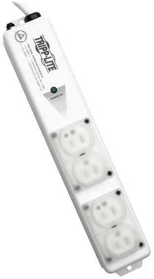Regleta de protección eléctrica hospitalaria Tripp Lite Safe-IT para zonas cercanas a pacientes, 4 enchufes hospitalarios de 15 A, cumplimiento UL 60601-1, cable de 1,8 m, tapas de seguridad para enchufes, color blanco (PS-406-HGULTRA) miniatura 2