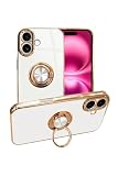 シズカウィル iPhone 16 用 スマホケース スマホリング グリッティア リング付きケース パールホワイト 1個入り