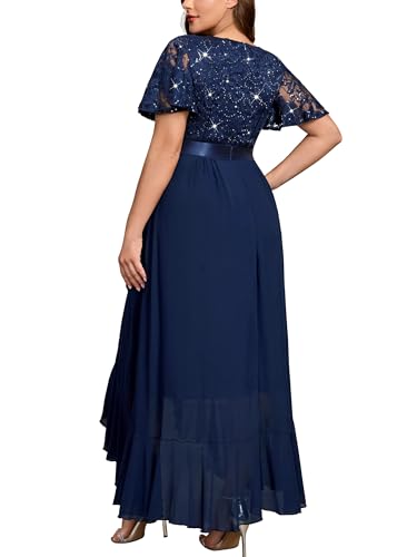 Image of MISSMAY Women's Plus Size V Neck Sequin Lace Butterfly Sleeves Formal Evening Party Long Dress
